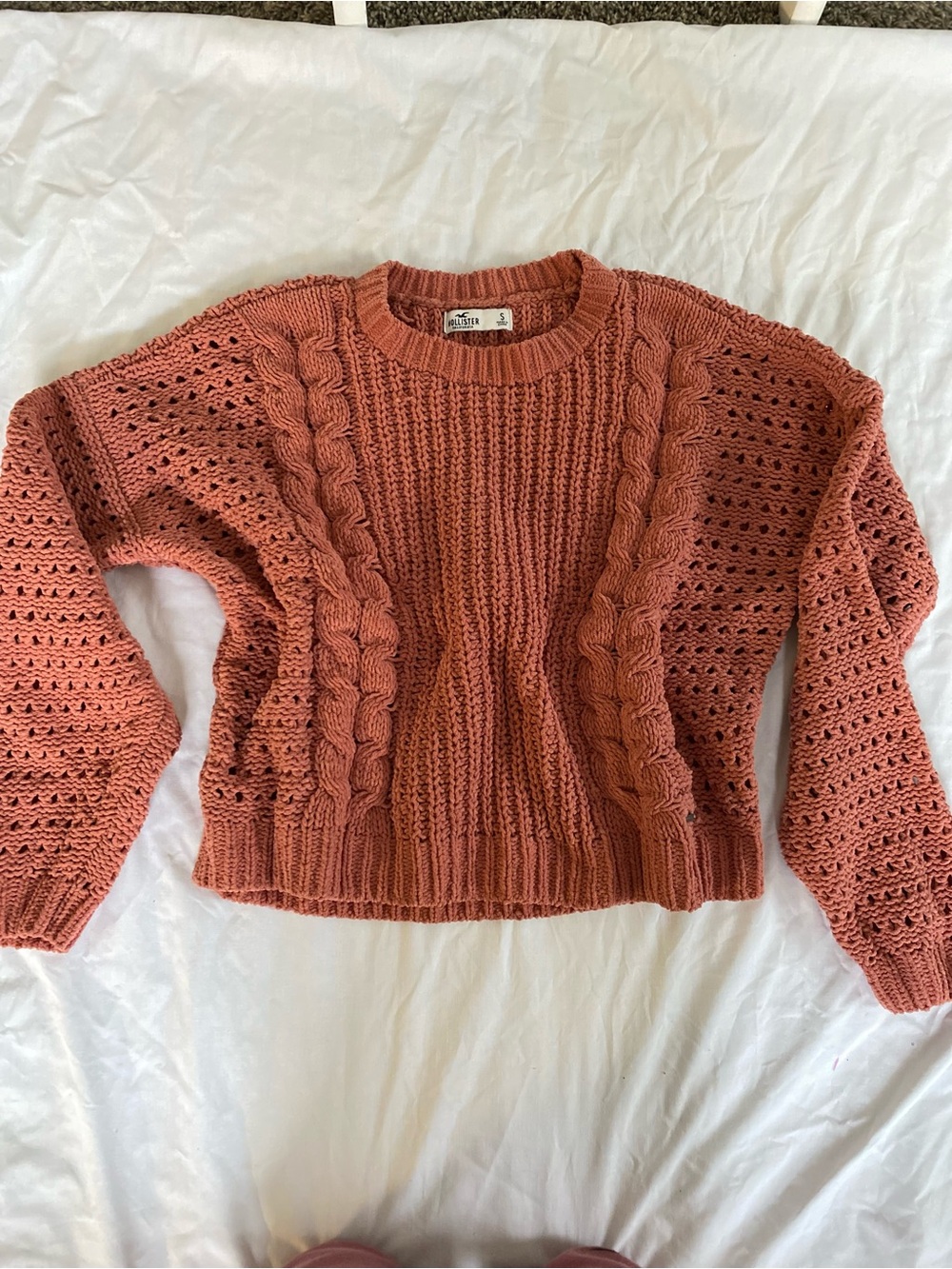 Hollister Cable & Open-Knit Crew Sweater - Rust